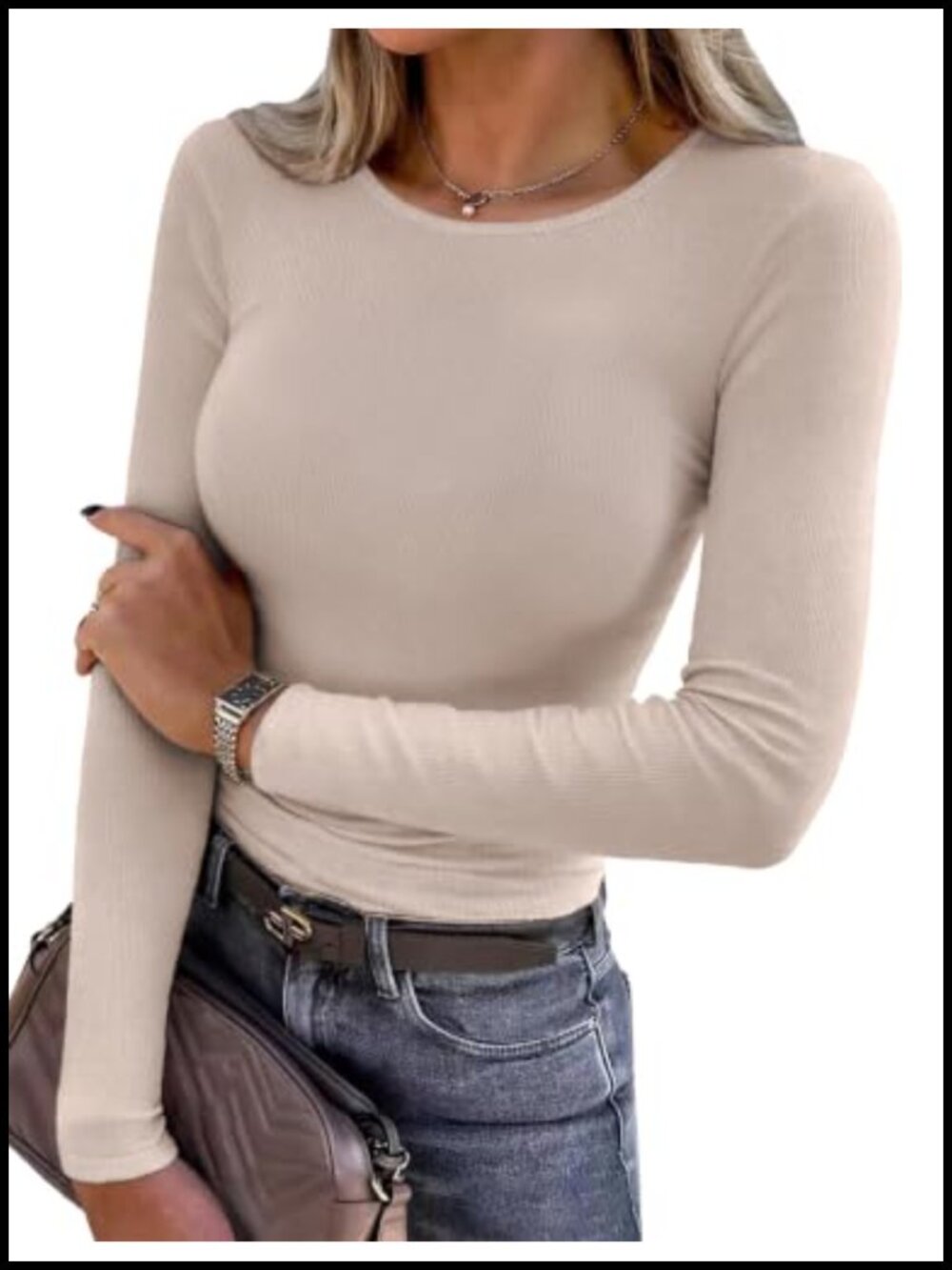 Ribbed Knit Long Sleeve Turtleneck Top Stretchy Fitted Layering Shirt